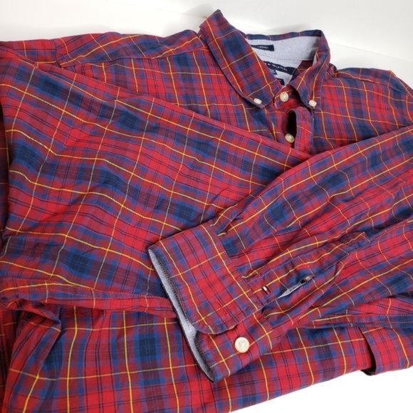 TOMMY HILFIGER Red Plaid Classic Fit Button Down Shirt - Picture 2 of 6